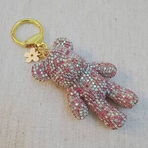 NEW ELLISON+YOUNG women's twinkle teddy bag charm in pink aurora borealis crysta